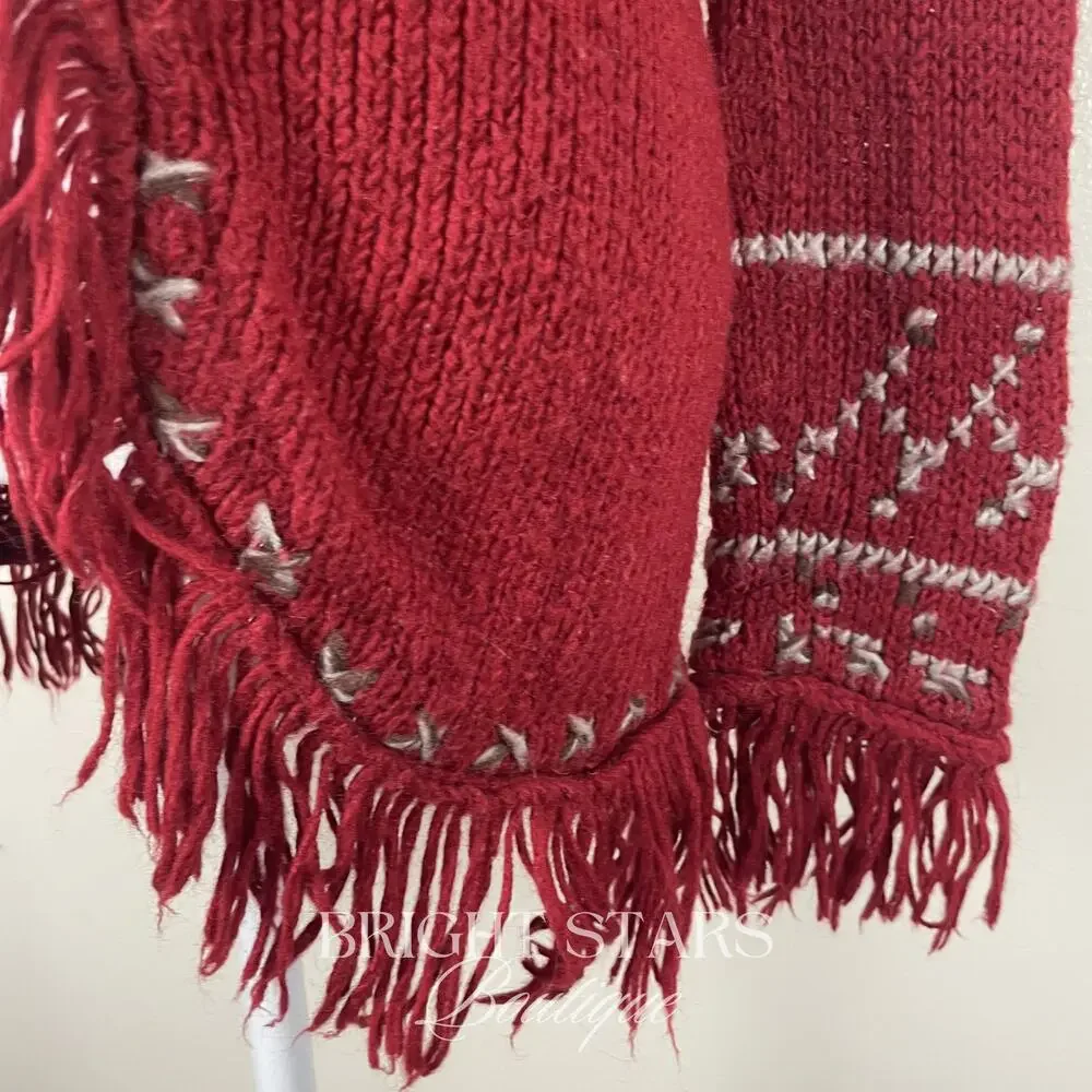 Rare Vintage Knit Cardigan Fringe ALT Red ASO Mary-Kate Olsen Ashley Olsen
